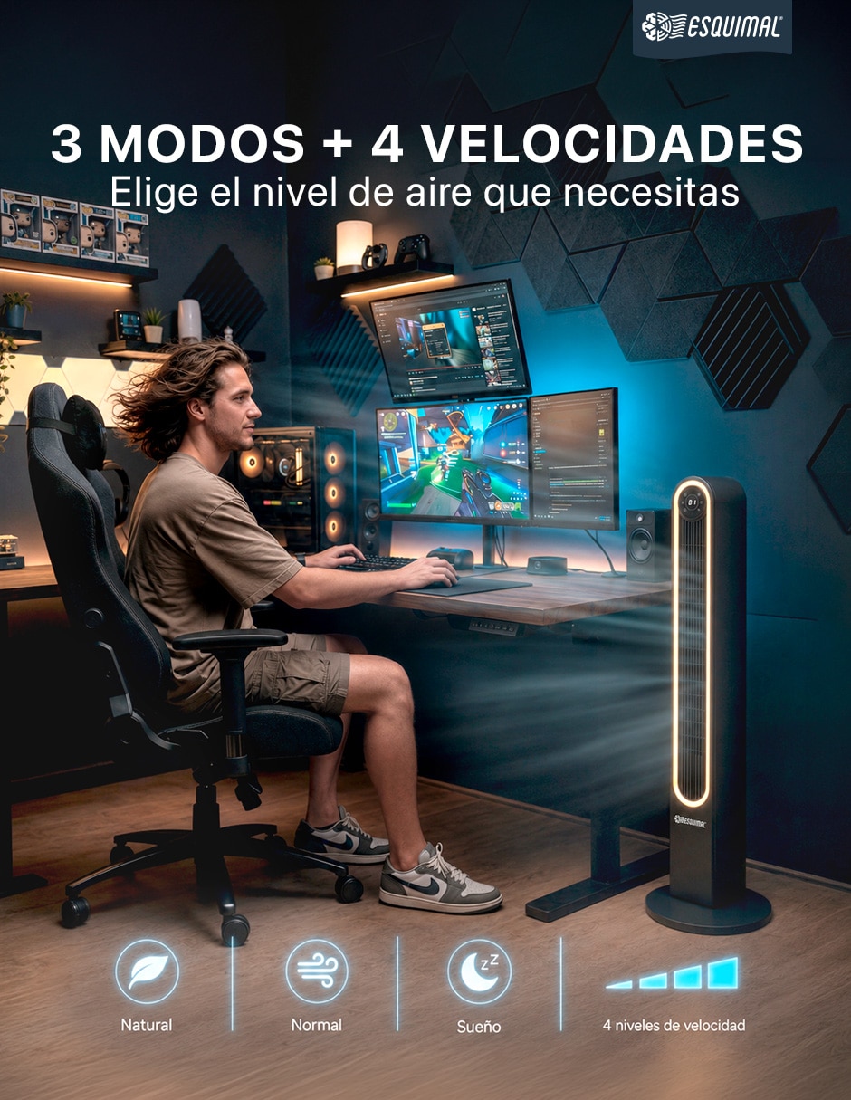 Ventilador de torre Esquimal con control remoto 4 velocidades