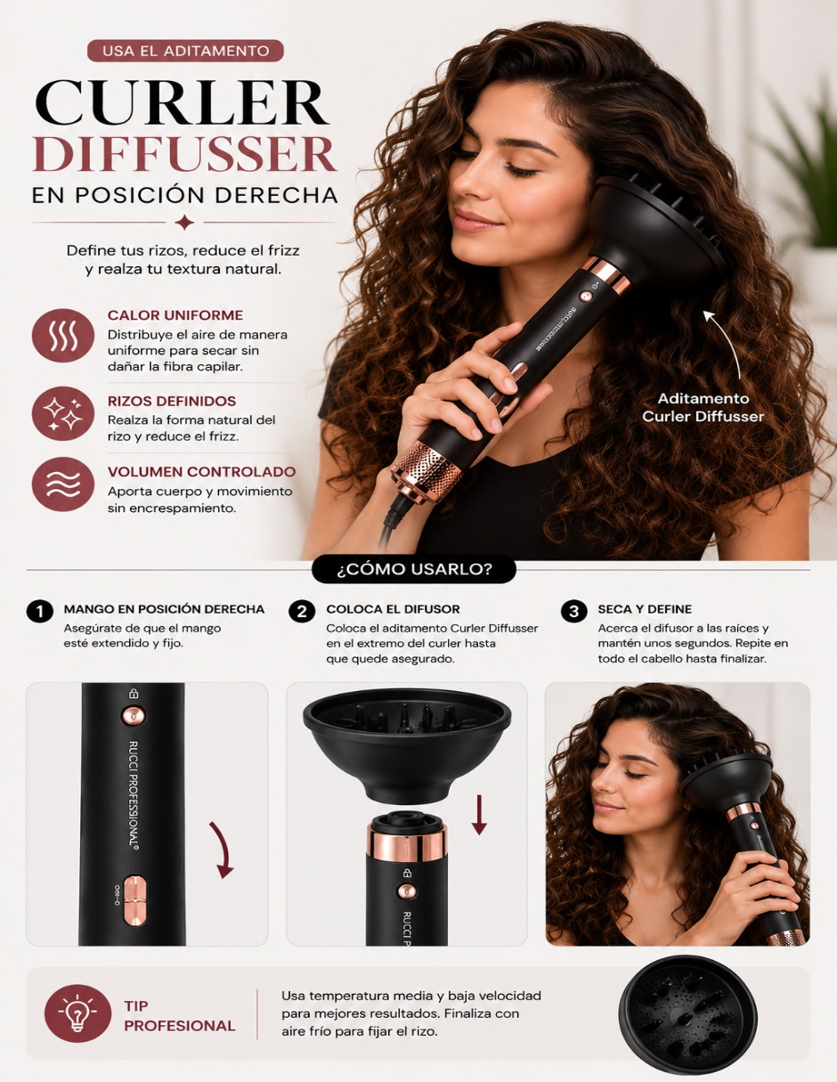 Secadora de cabello Rucci Multiglam Styler HD123