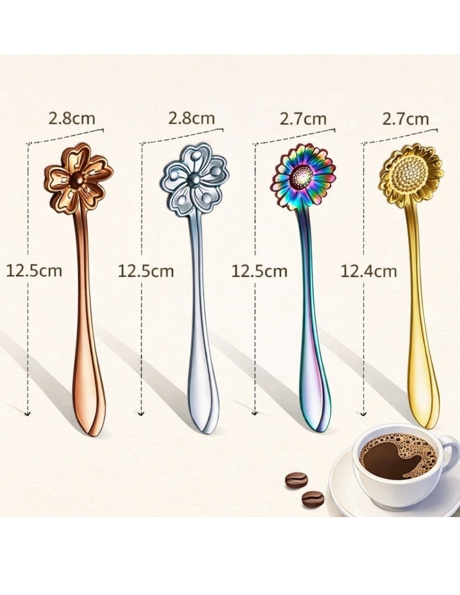 Cm-top diseño floral para cafe té y postres flora acero inoxidable 4 piezas