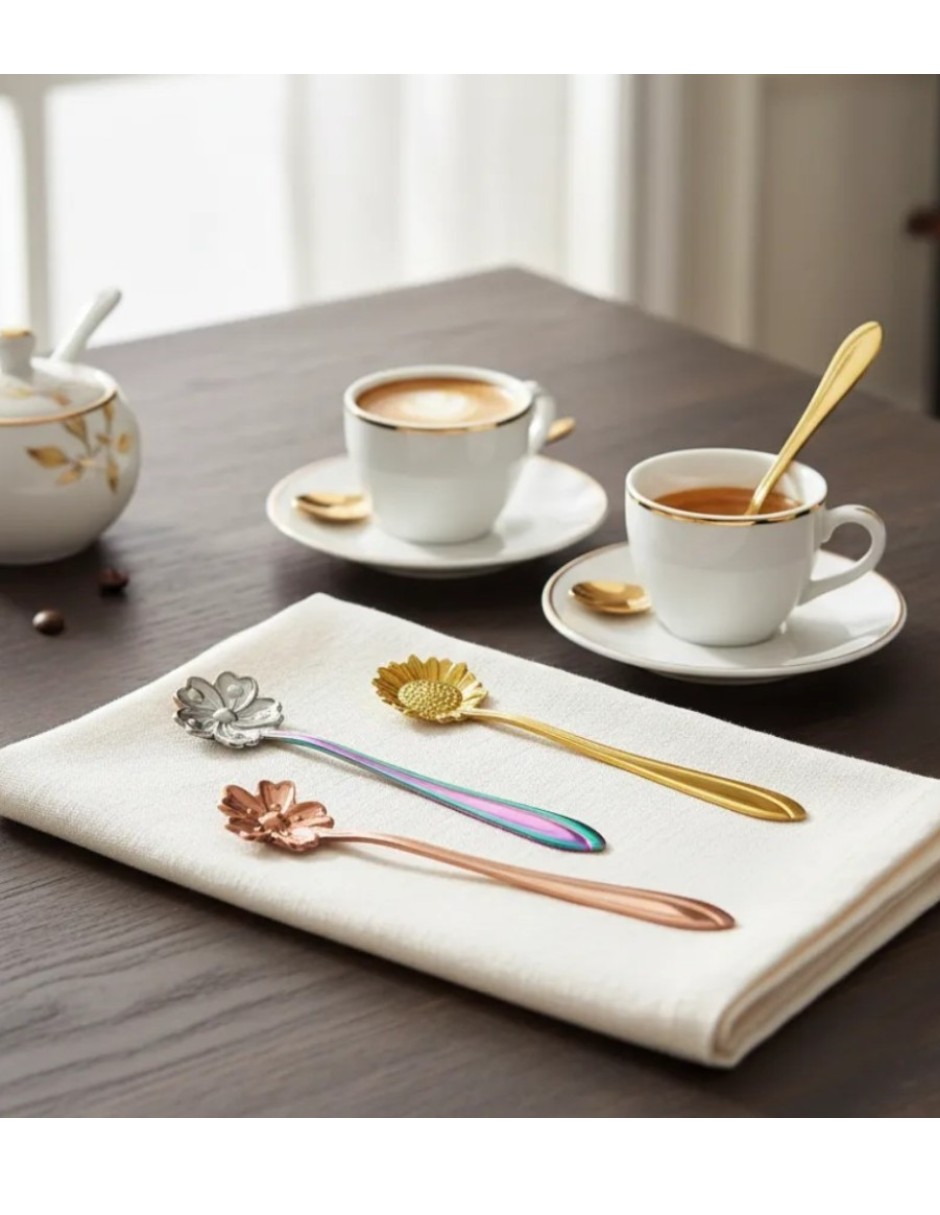 Set cuchara postre CM-TOP diseño floral para cafe té y postres floral acero inoxidable 4 piezas