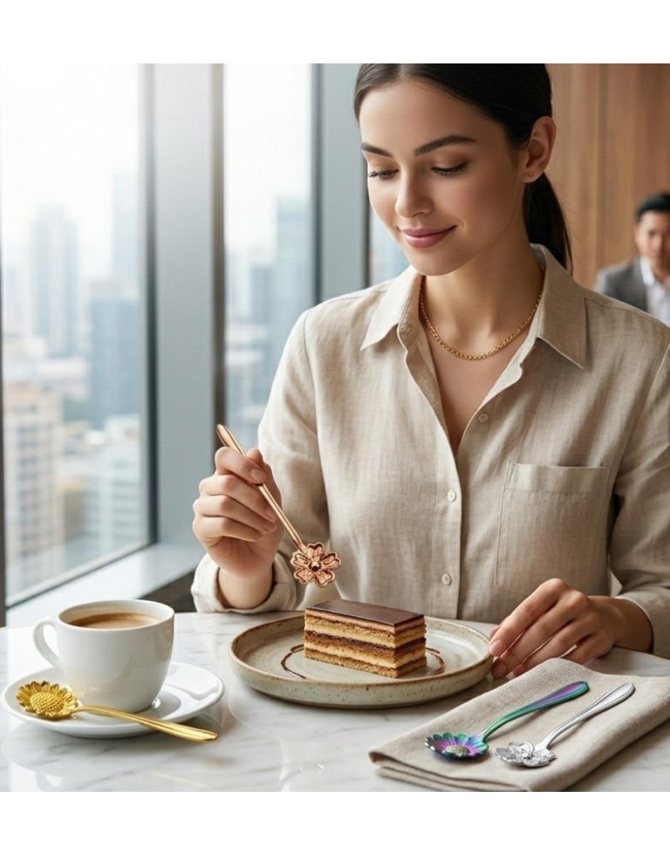 Set cuchara postre CM-TOP diseño floral para cafe té y postres floral acero inoxidable 4 piezas
