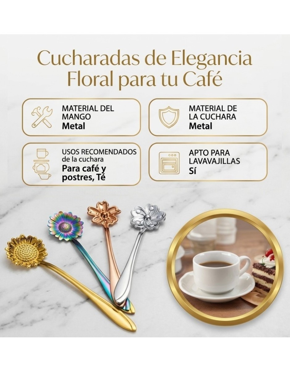 Set cuchara postre CM-TOP diseño floral para cafe té y postres floral acero inoxidable 4 piezas
