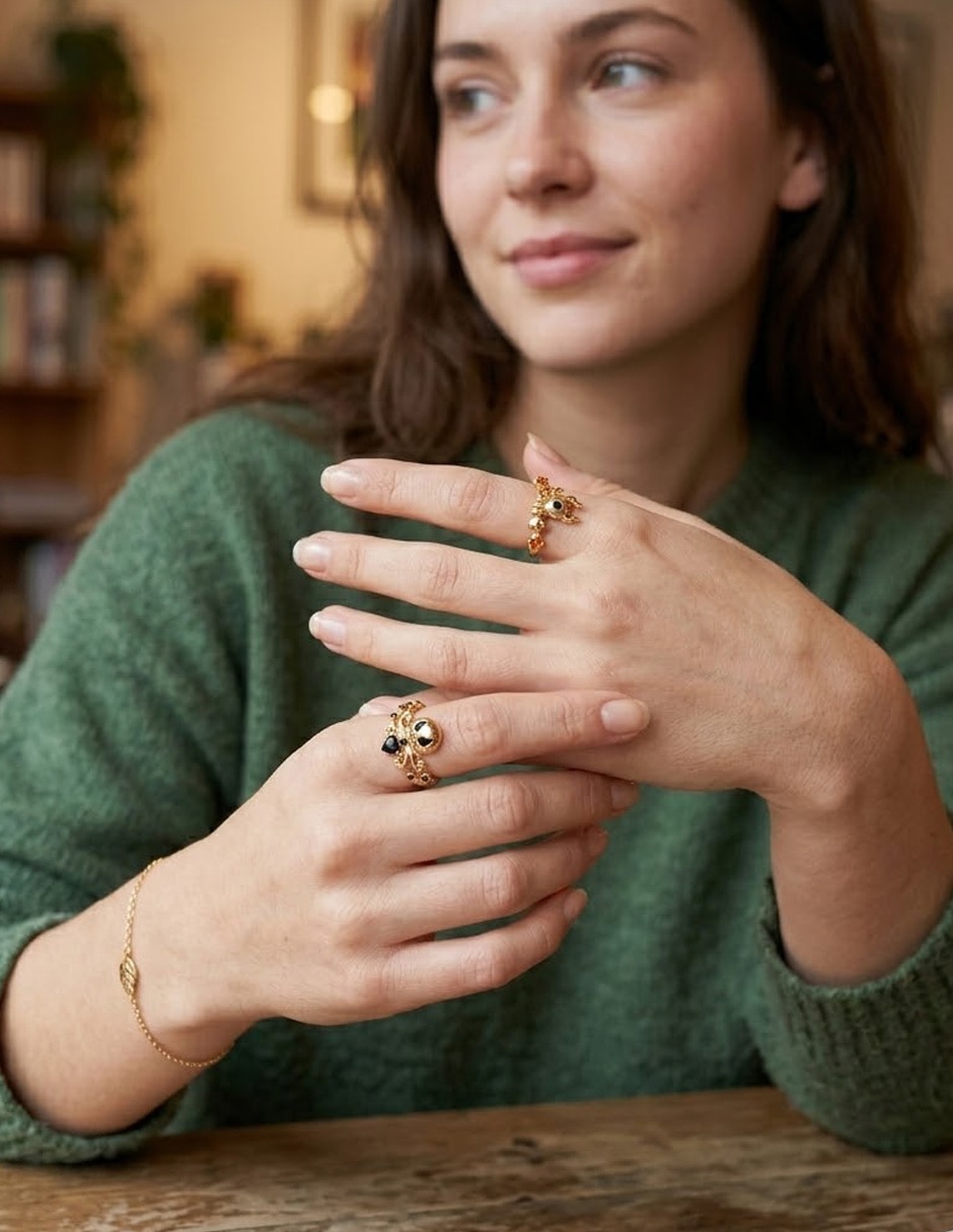 Set anillo nira 14 k de oro laminado zirconia cúbica brillante