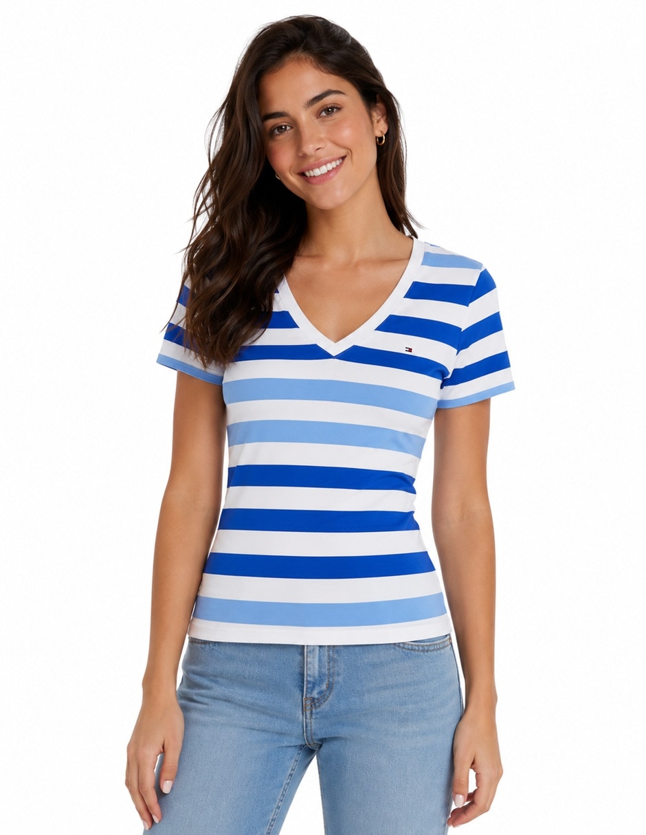 Playera manga corta tommy hilfiger cuello v para mujer