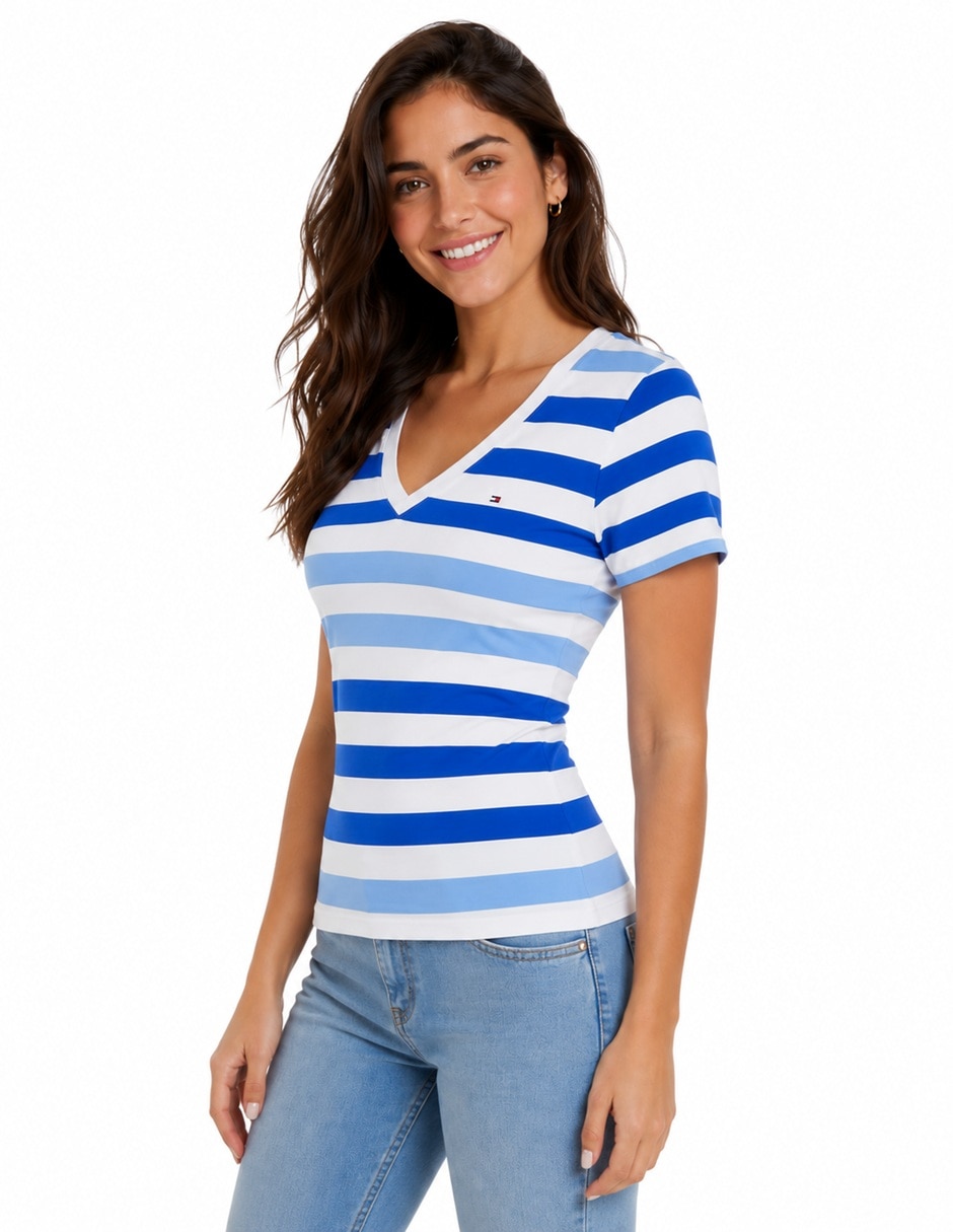 Playera manga corta tommy hilfiger cuello v para mujer