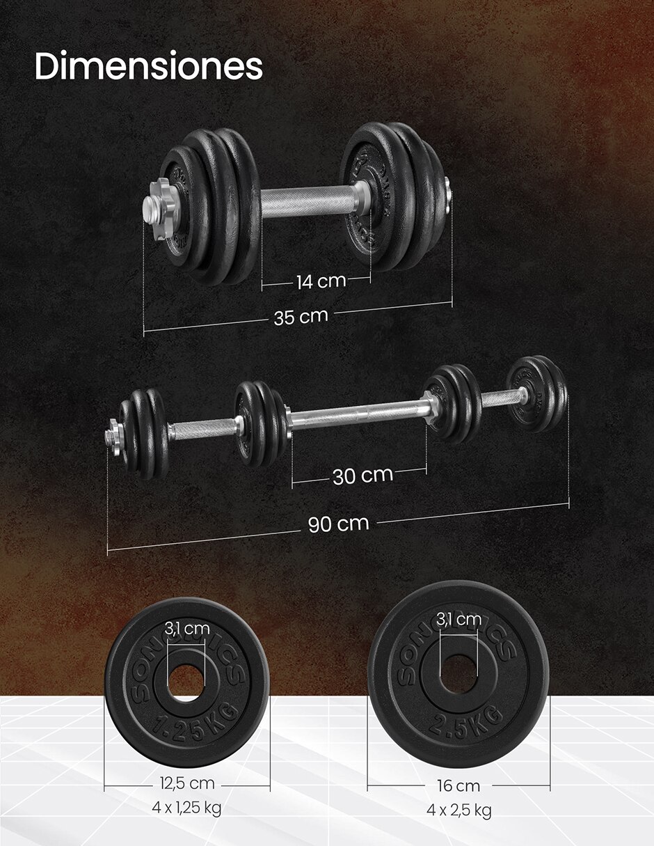 Kit mancuernas de peso variable 30kg 2 piezas 3