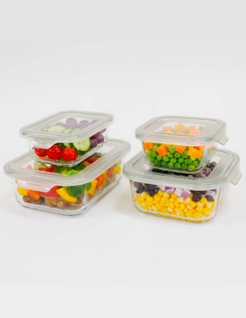 Kit de contenedores home basic de vidrio y plástico 4 piezas piezas