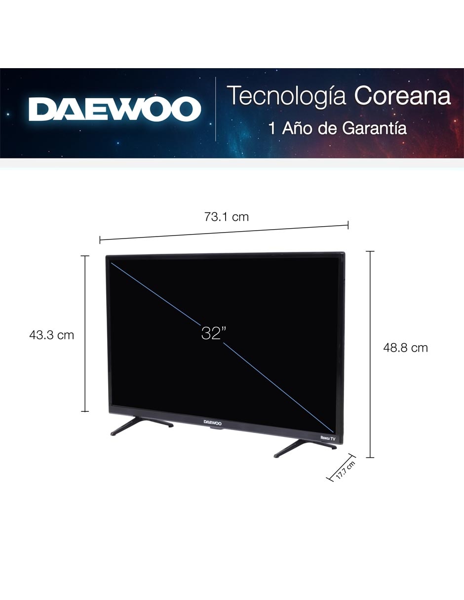 Pantalla Smart TV LED de 32 pulgadas HD DAW32R con roku tv 2