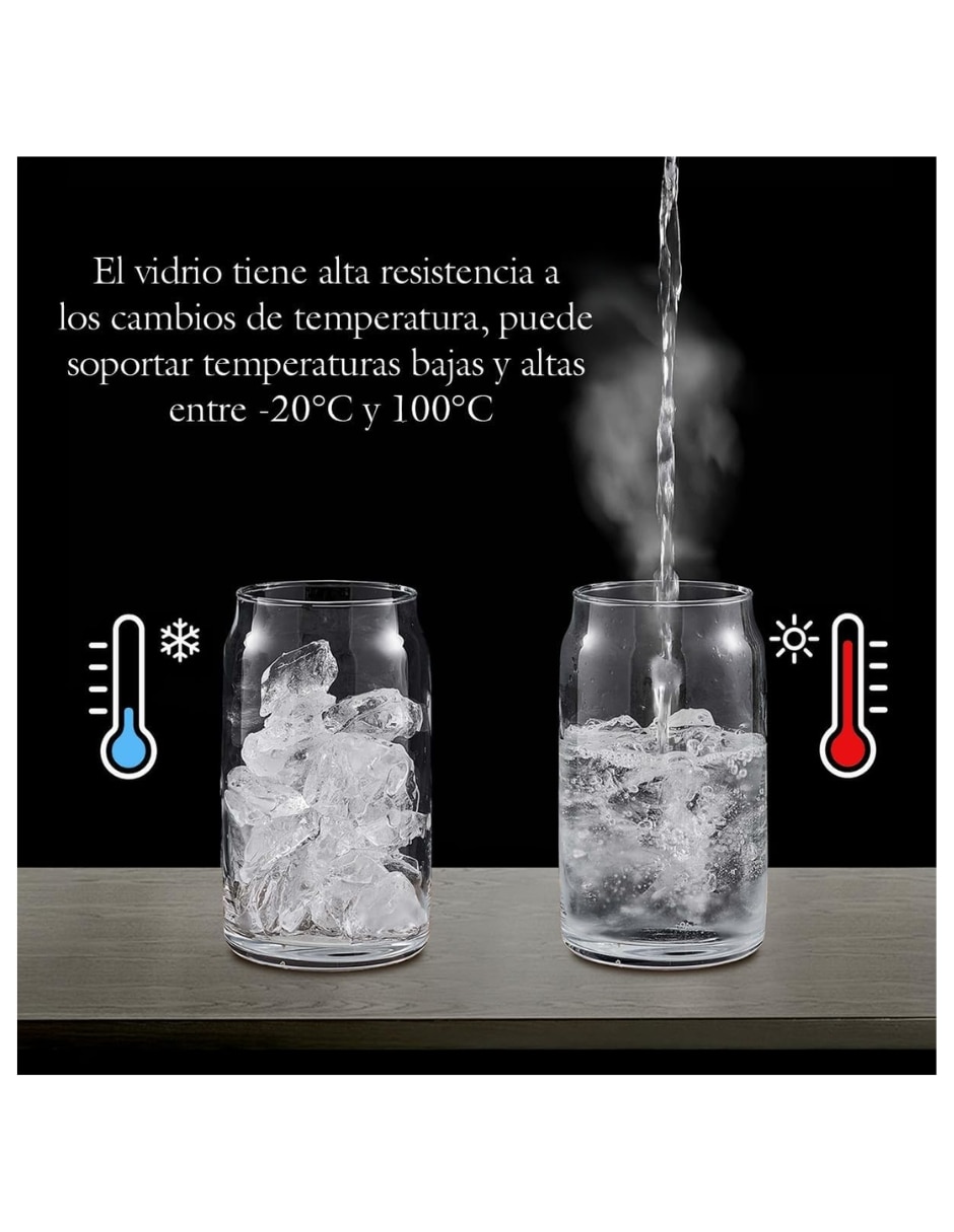 Vaso con tapa y popote Selectshop de vidrio con 4 piezas