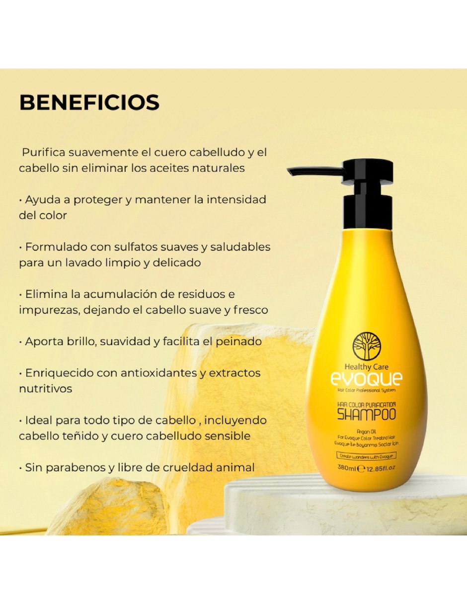 Shampoo protector de color para cabello todo tipo Evoque Purifiying 380 ml