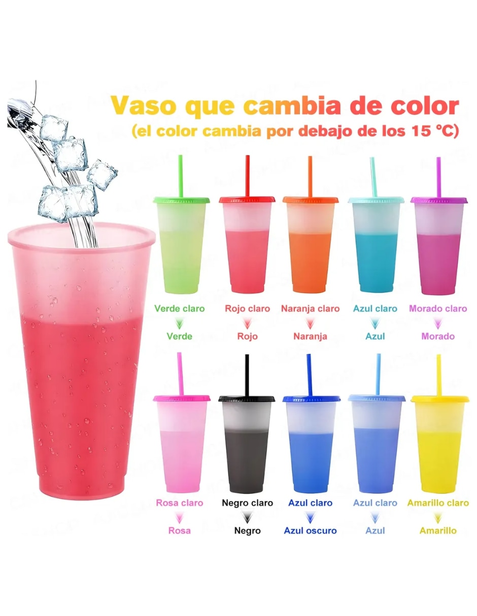 Vaso con tapa y popote genérica de mezcla de materiales con 15 piezas piezas