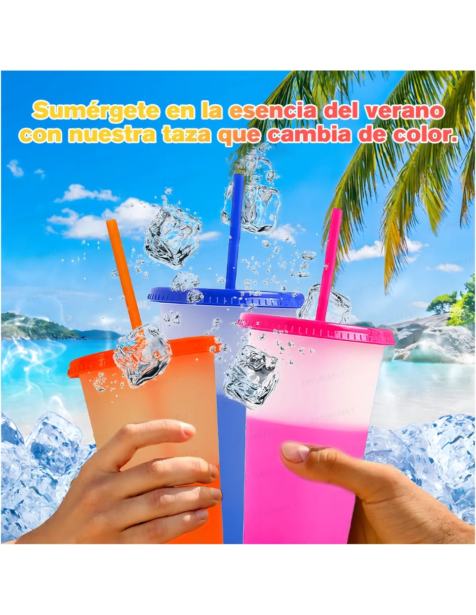 Vaso con tapa y popote genérica de mezcla de materiales con 15 piezas piezas