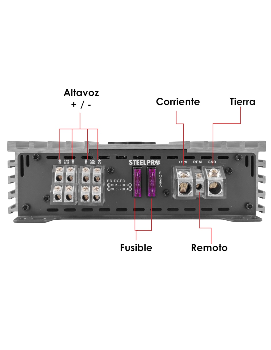 Amplificador para auto Steelpro CX-4X480 de 9 V