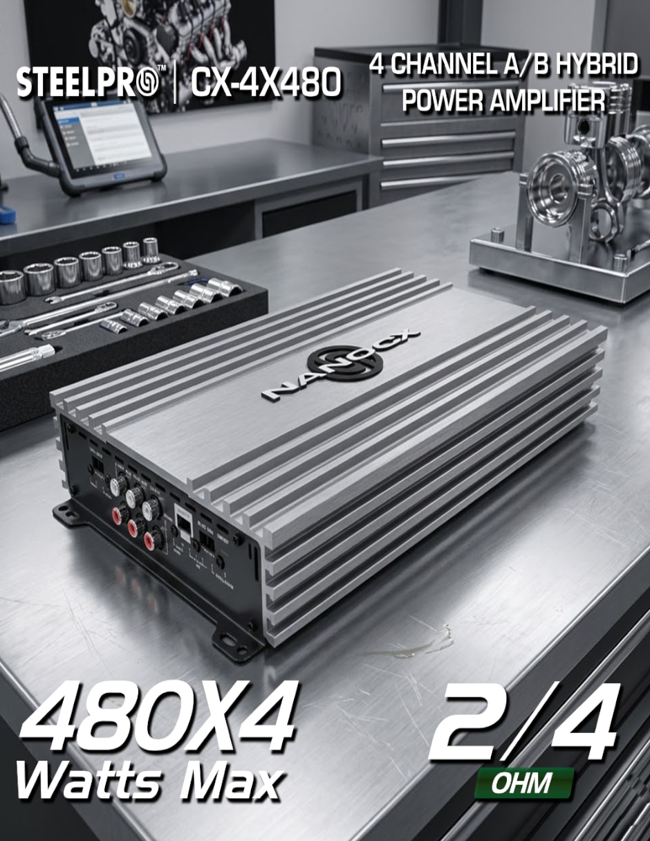 Amplificador para auto Steelpro CX-4X480 de 9 V