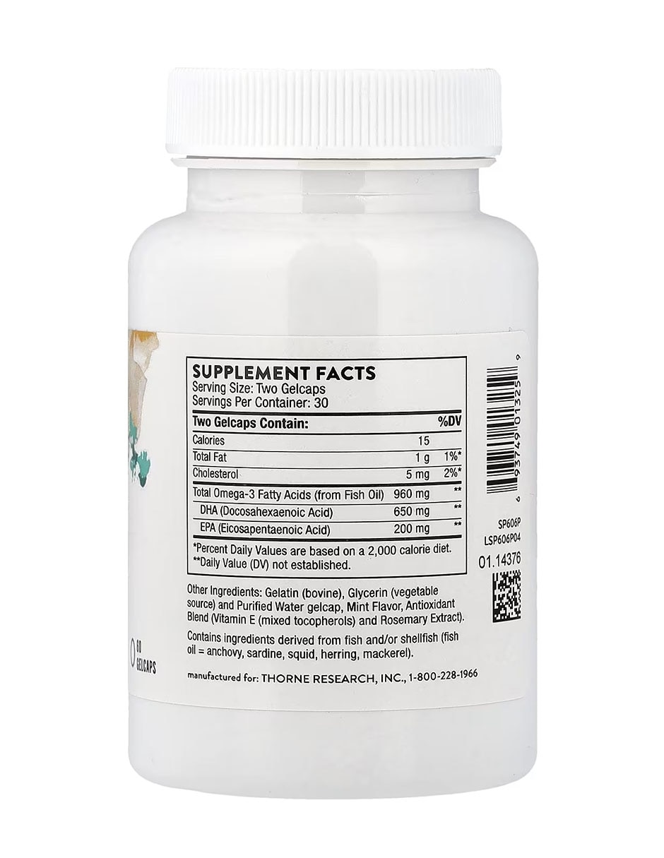 DHA prenatal Thorne con Omega 3 con EPA y DHA de 60 cápsulas