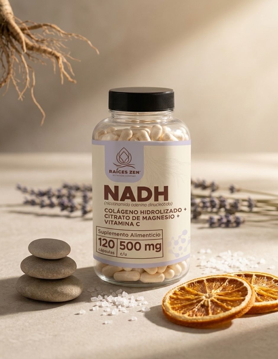 NADH Raíces Zen con Cólageno Hidrolizado + Citrato de Magnesio + Vitamina C de 120 Cápsulas