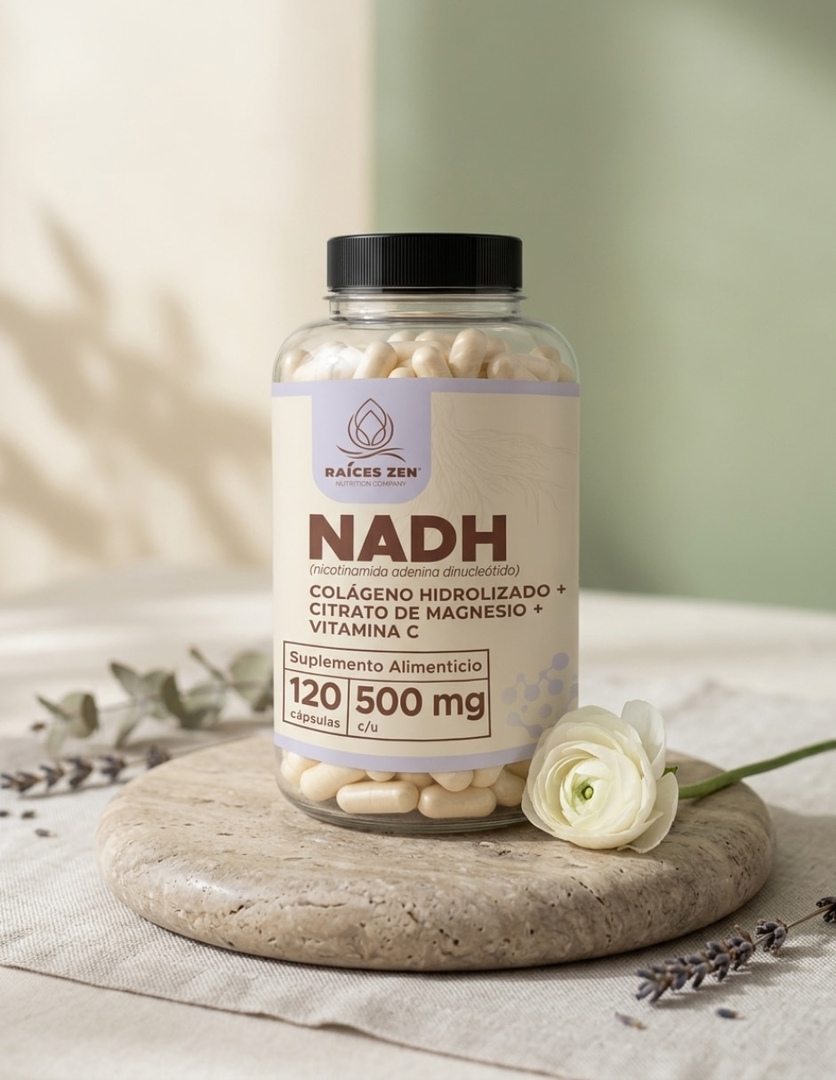 NADH Raíces Zen con Cólageno Hidrolizado + Citrato de Magnesio + Vitamina C de 120 Cápsulas