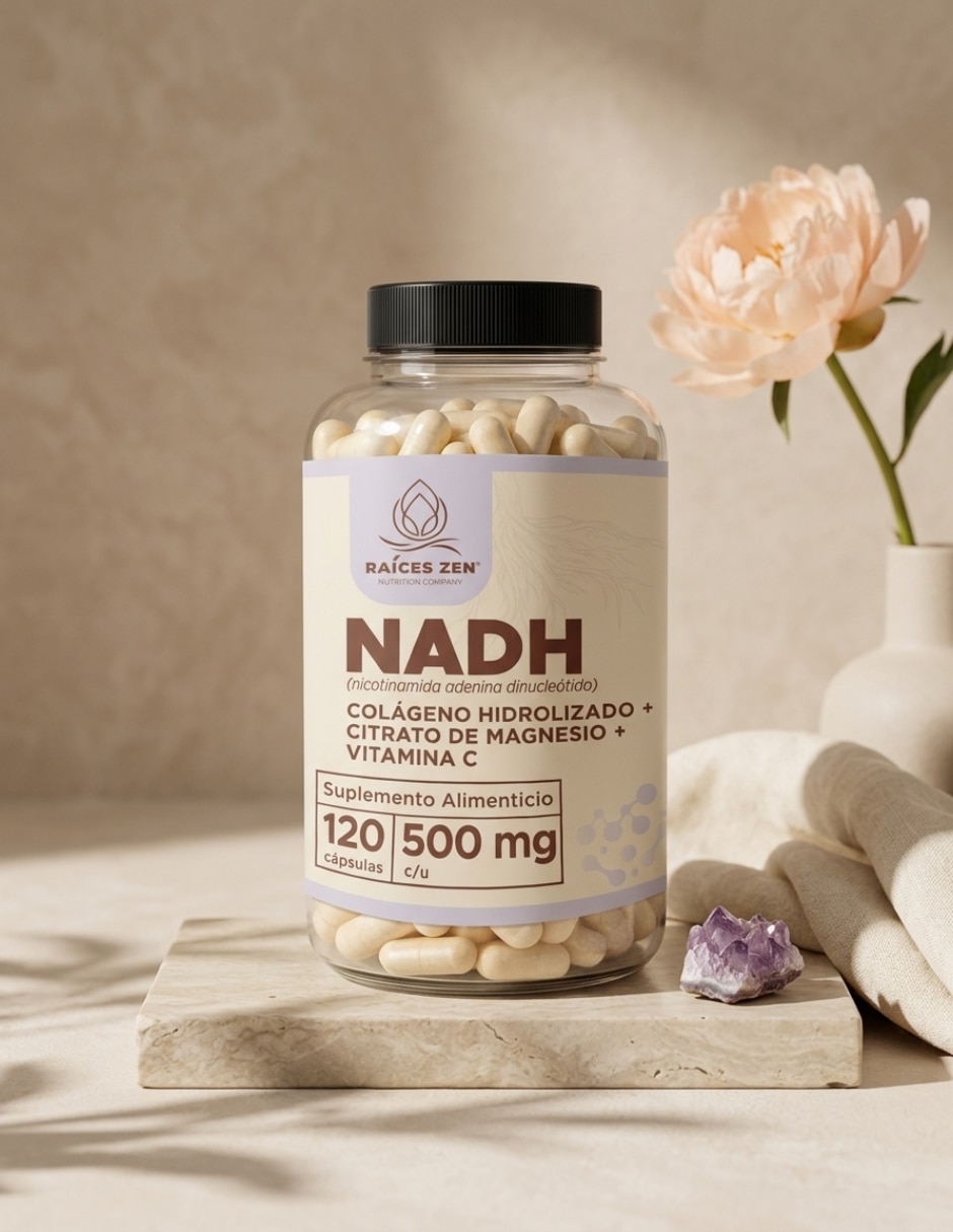 NADH Raíces Zen con Cólageno Hidrolizado + Citrato de Magnesio + Vitamina C de 120 Cápsulas