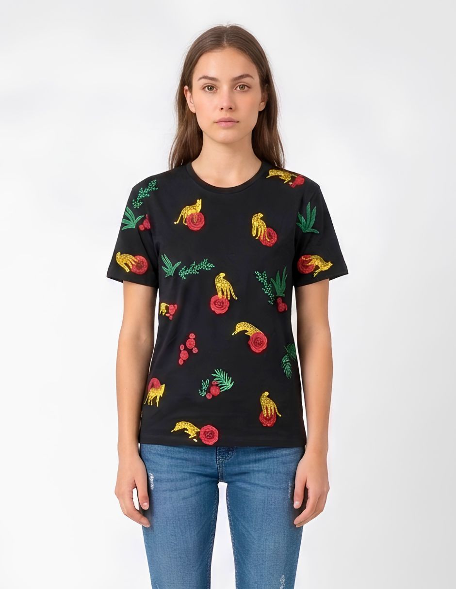 Playera manga corta cuello redondo para mujer