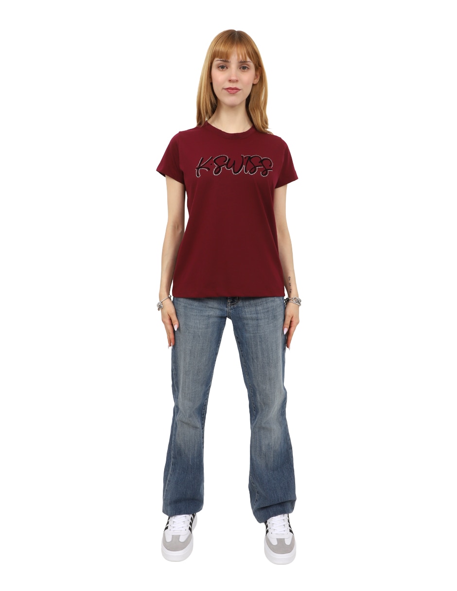 Playera manga corta tile cuello redondo para mujer