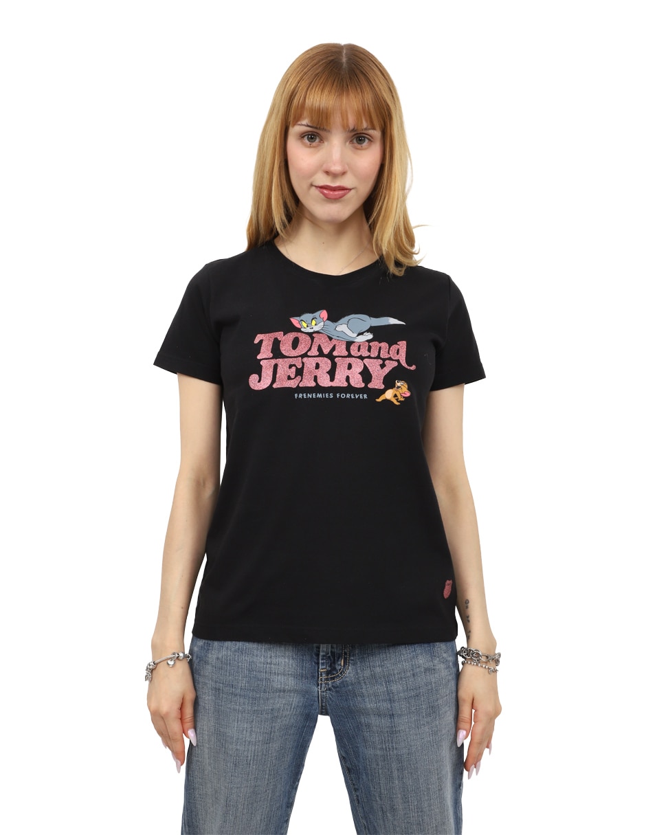 Playera manga corta k-swiss tom & jerry cuello redondo para mujer