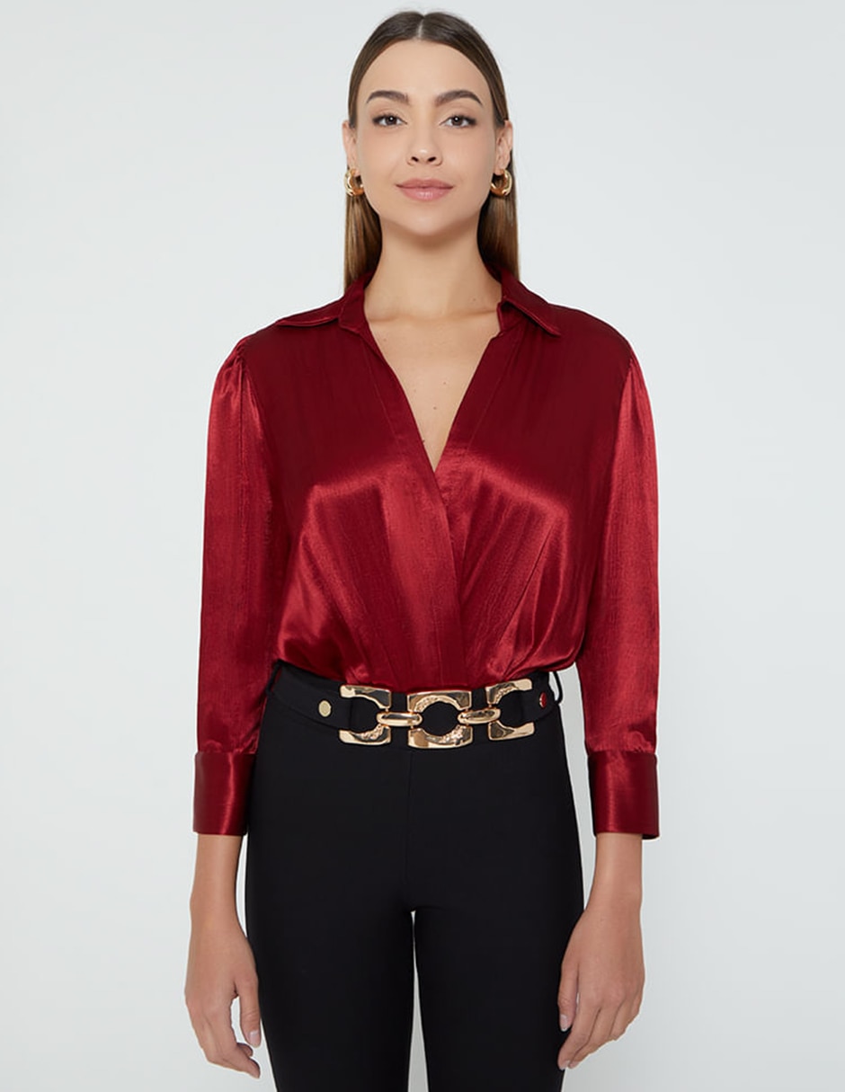 Body cuello camisero escote v para mujer