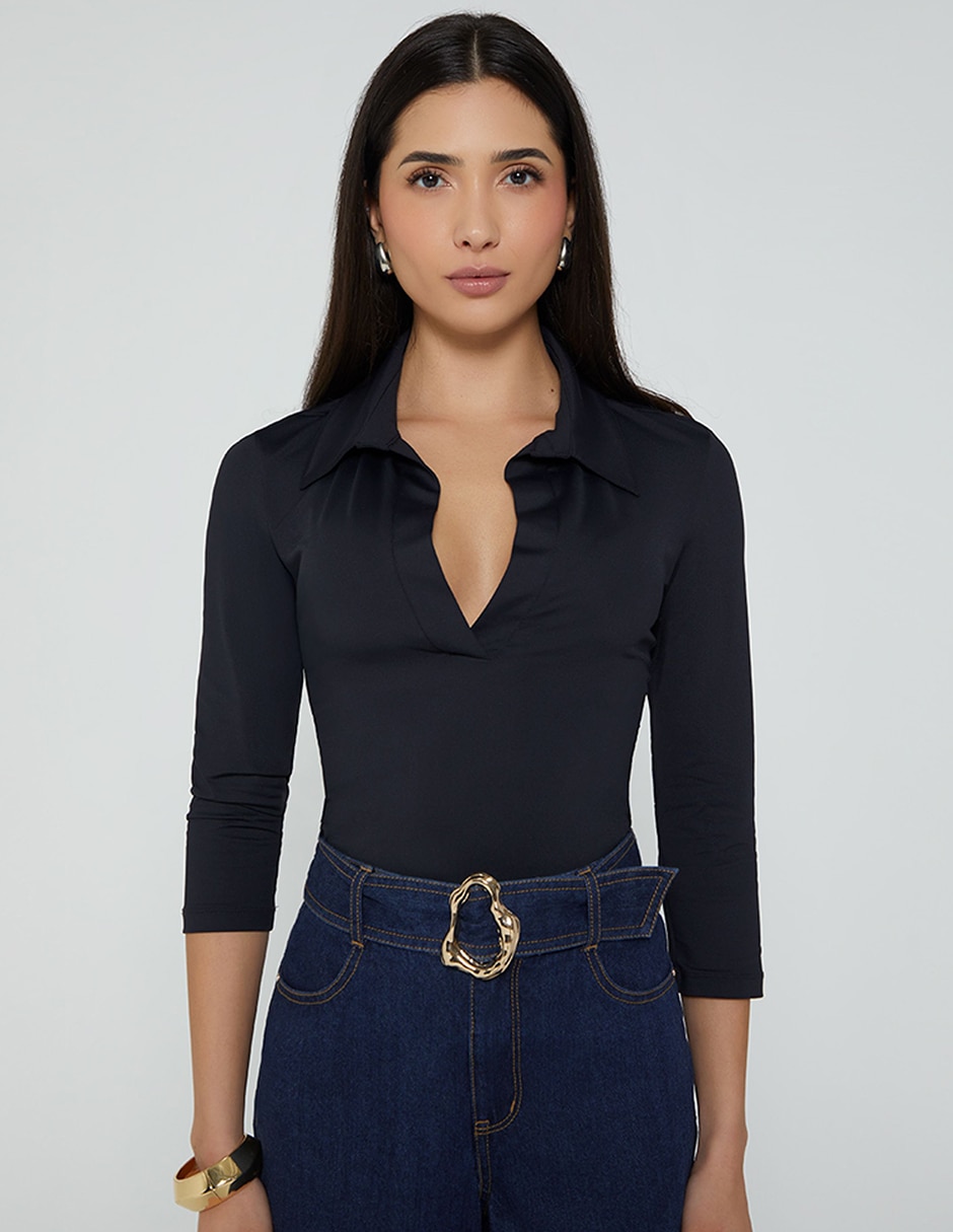 Body studio f cuello camisero escote v para mujer