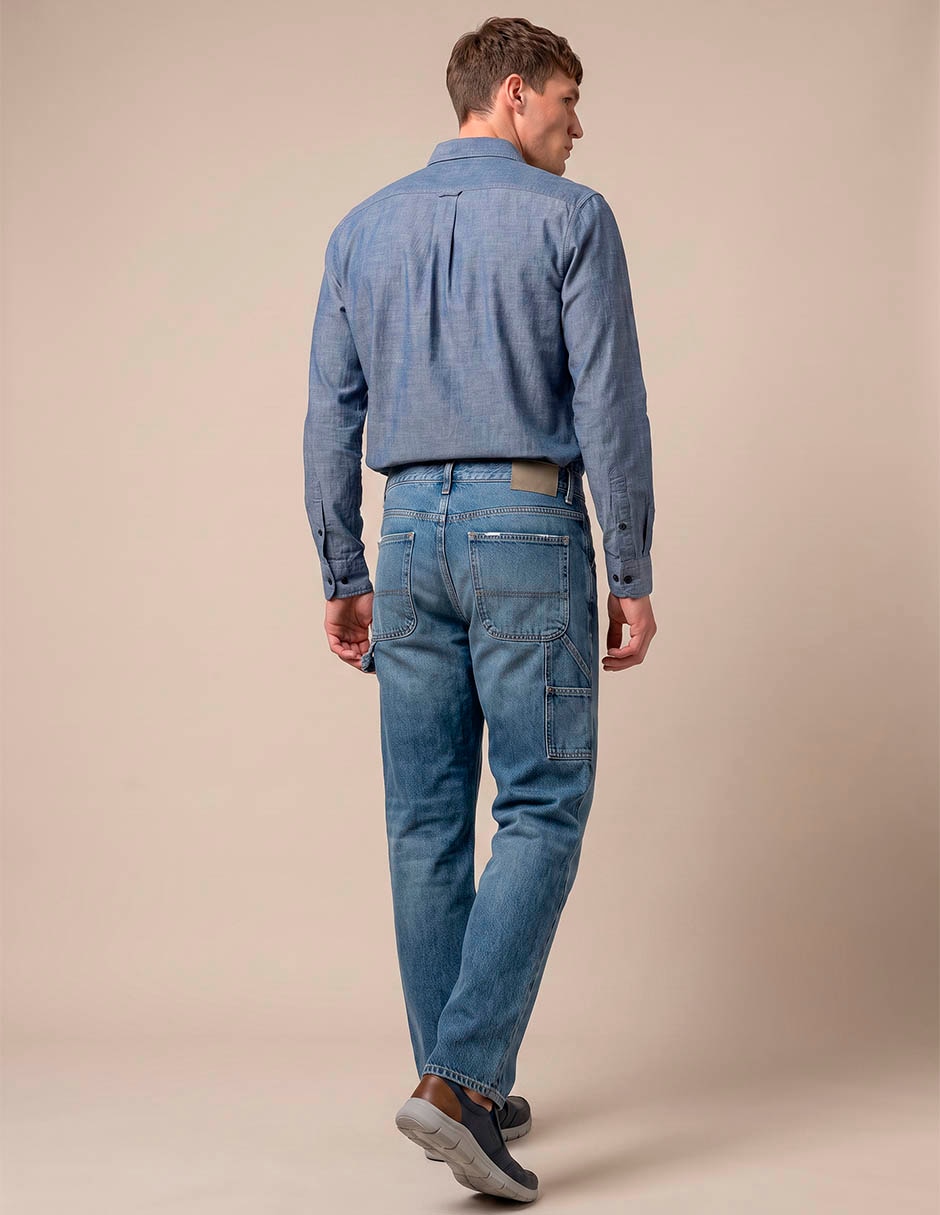 Jeans straight lavado stone wash para hombre 4