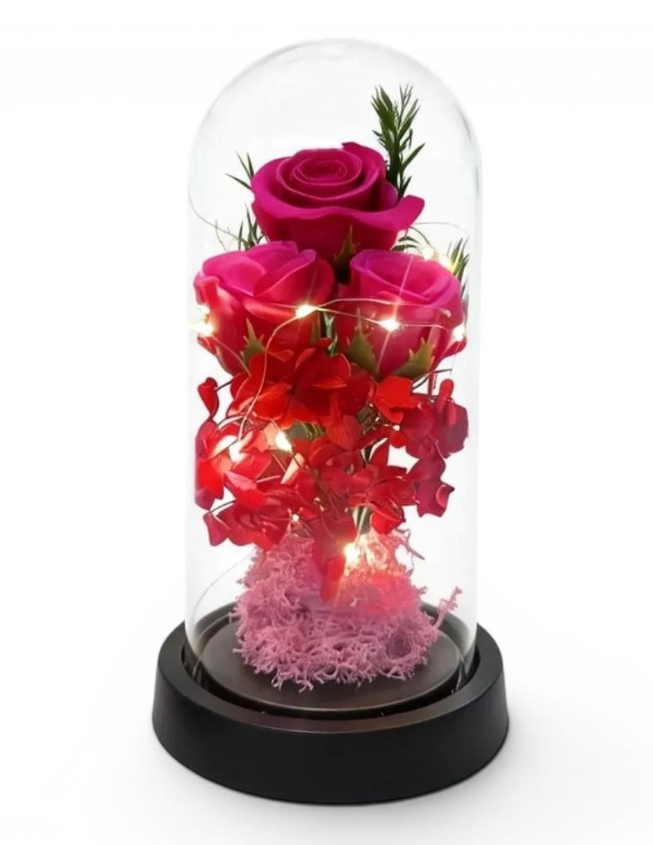 Figura decorativa cúpula de flores preservadas con luces LED Figura decorativa cúpula de flores preservadas con luces LED