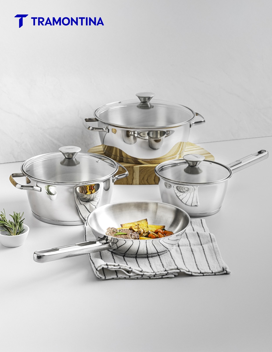 Batería de cocina Tramontina acero inoxidable 7 piezas