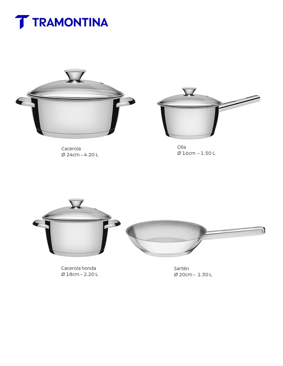 Batería de cocina Tramontina acero inoxidable 7 piezas