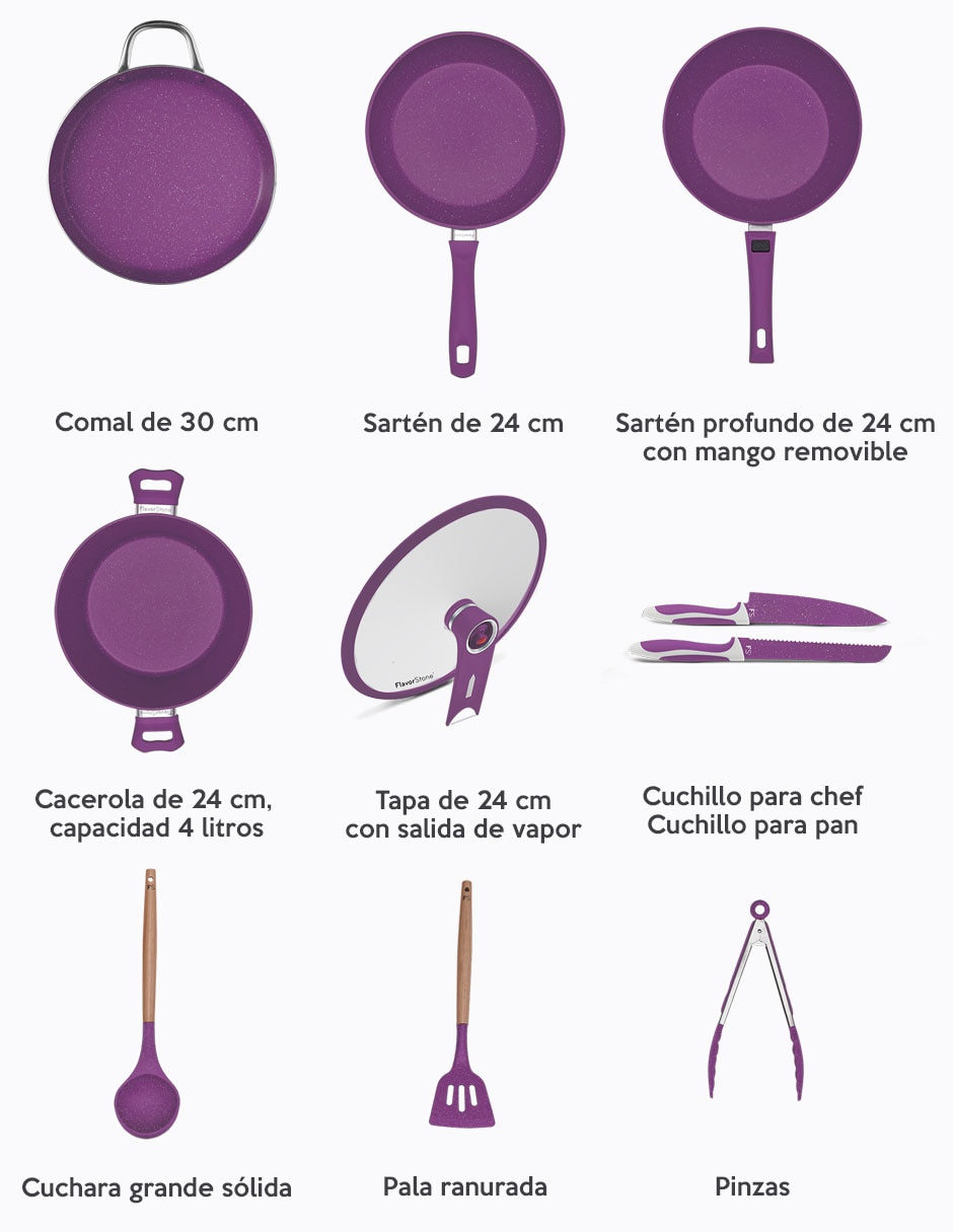 Batería de cocina Flavor Stone de acero antiadherente 10 piezas