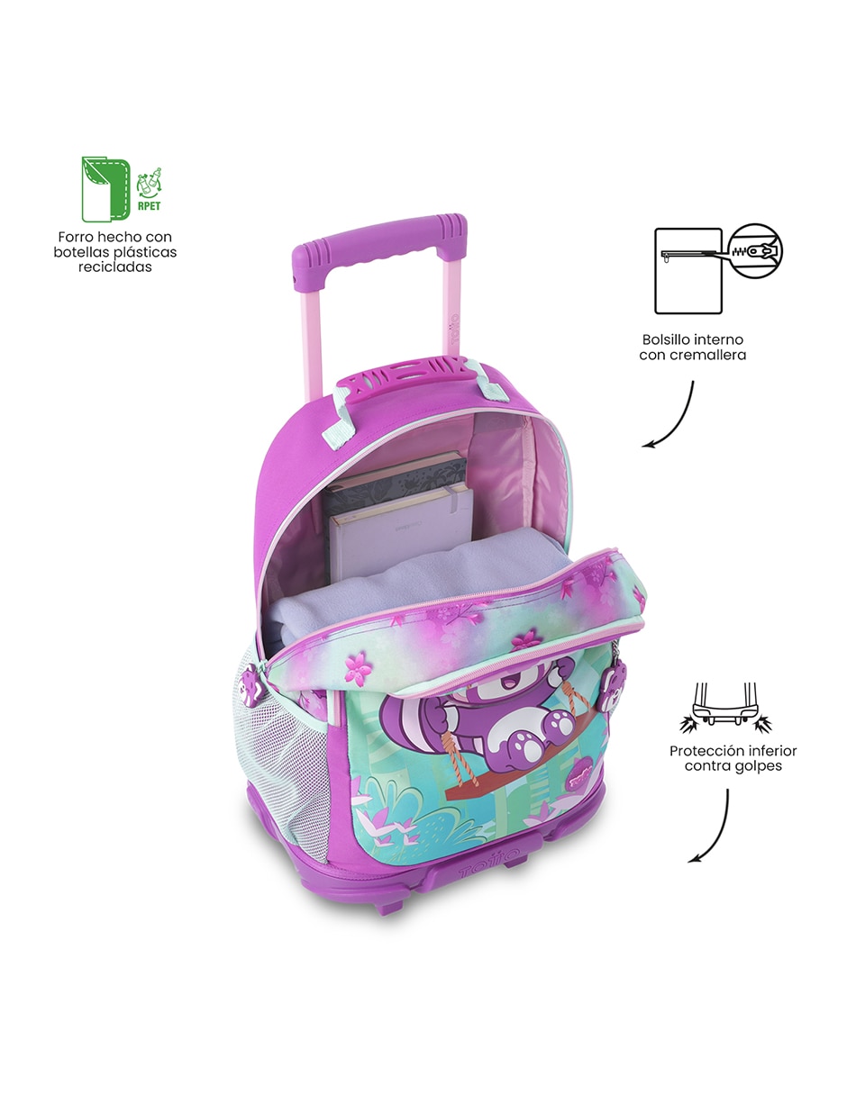 Mochila con ruedas escolar rue bomper bambu para niña 3