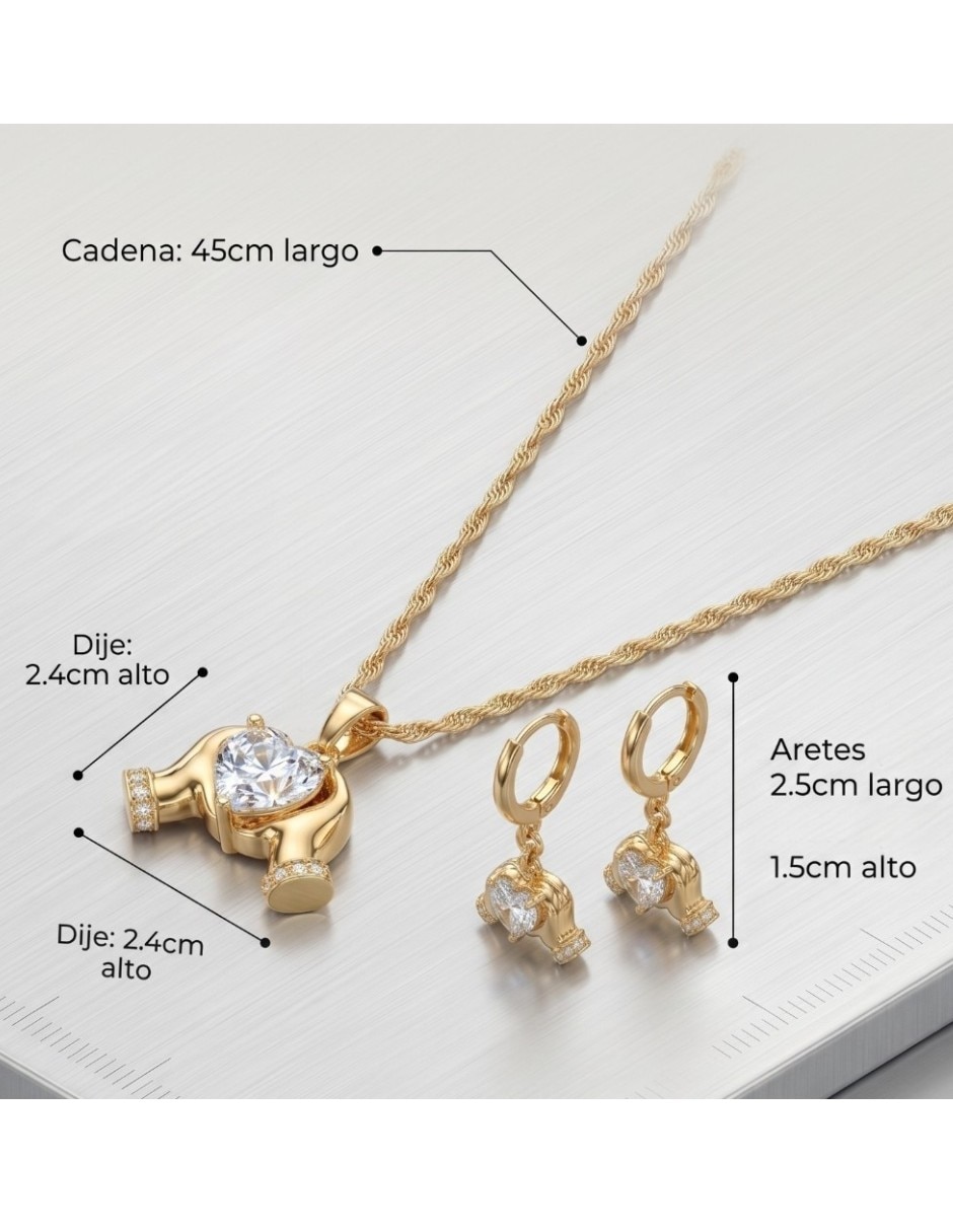 Aretes y collar de corazón de oro laminado 14 K Zirconia cúbica 5
