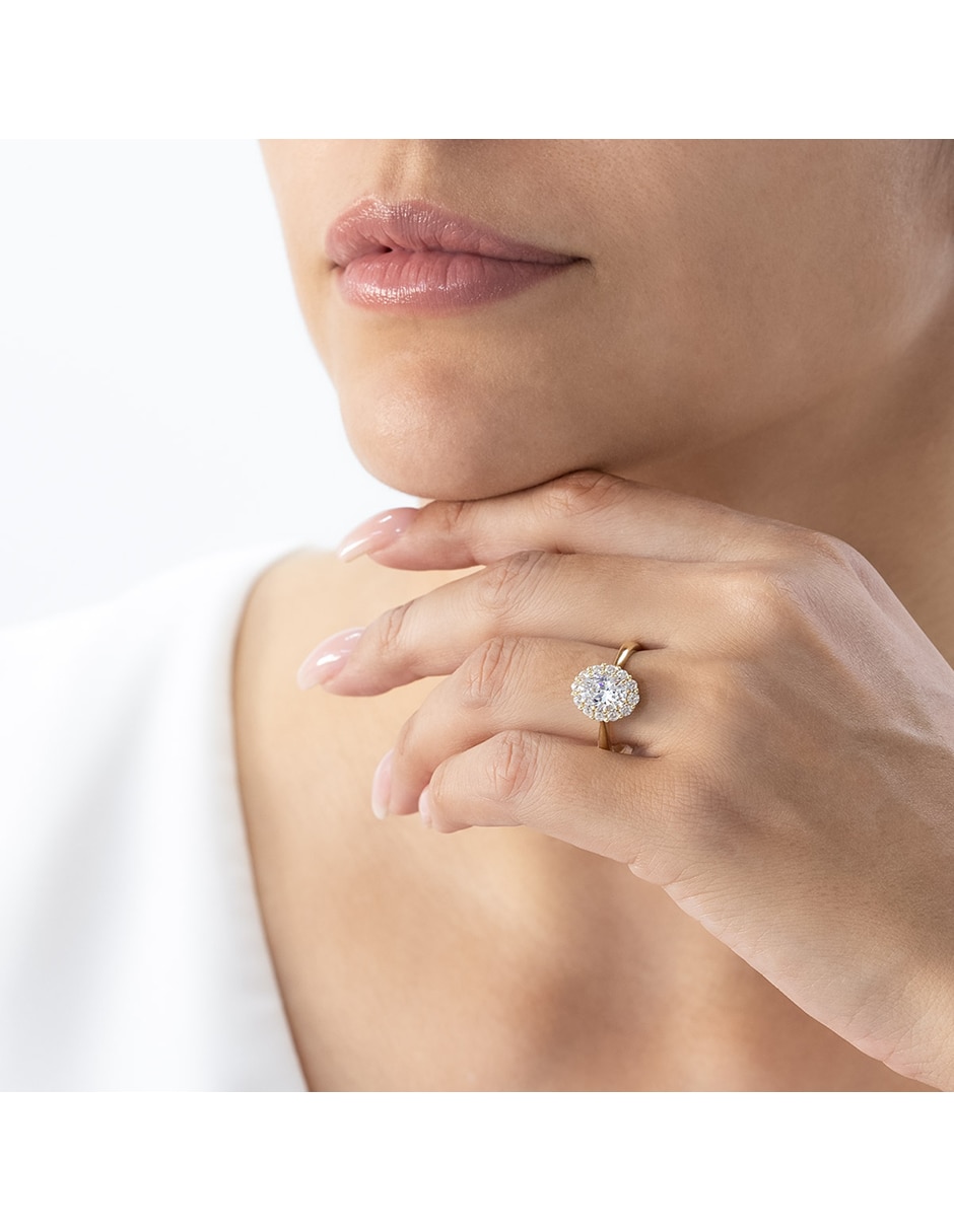 Anillo de compromiso de oro 10 K Abba Joyas zirconia
