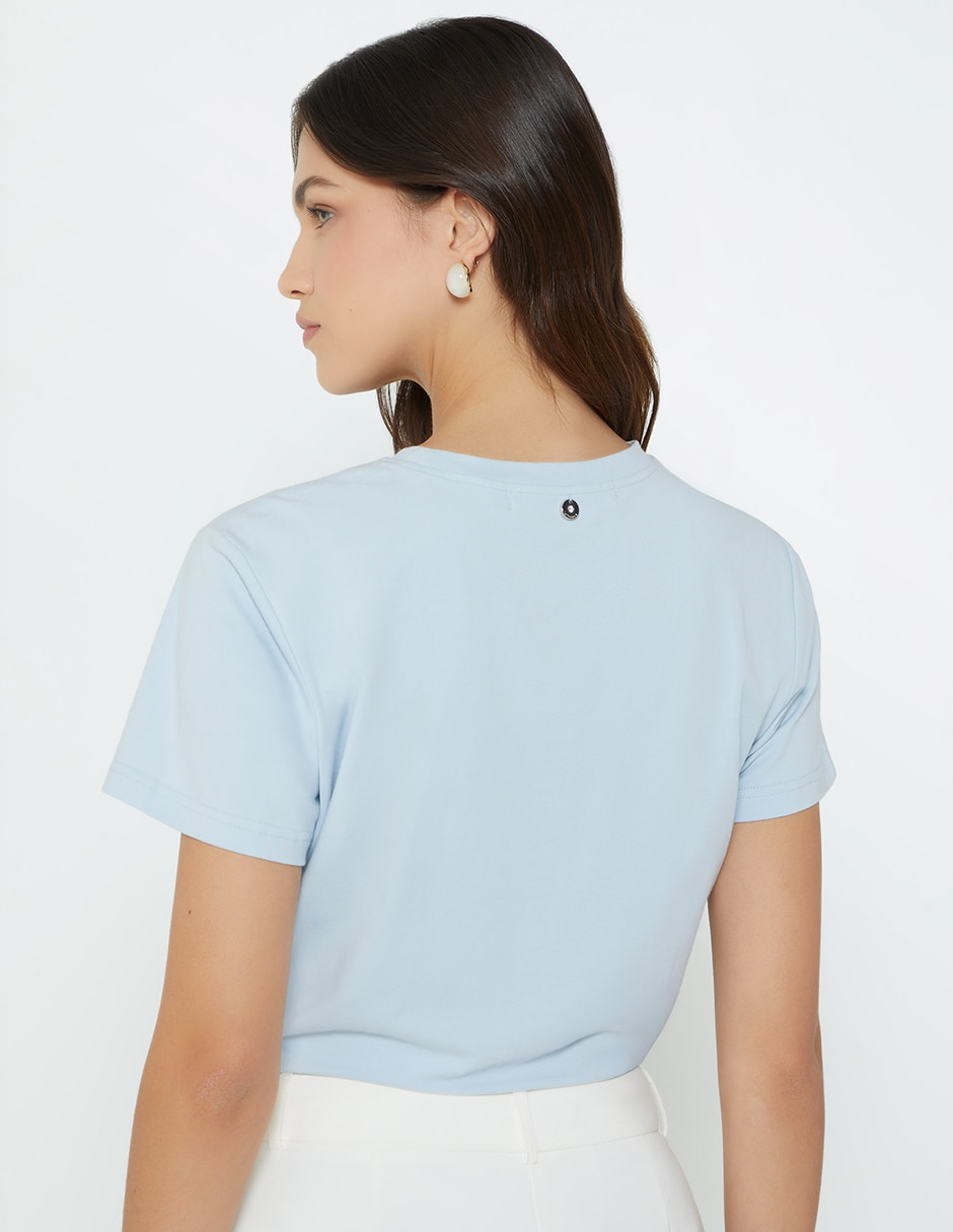 Playera manga corta Studio F Flores cuello redondo para mujer
