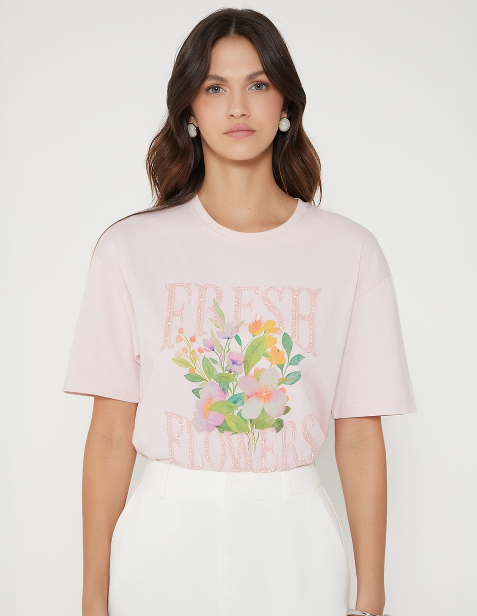 Playera manga corta Studio F cuello redondo para mujer