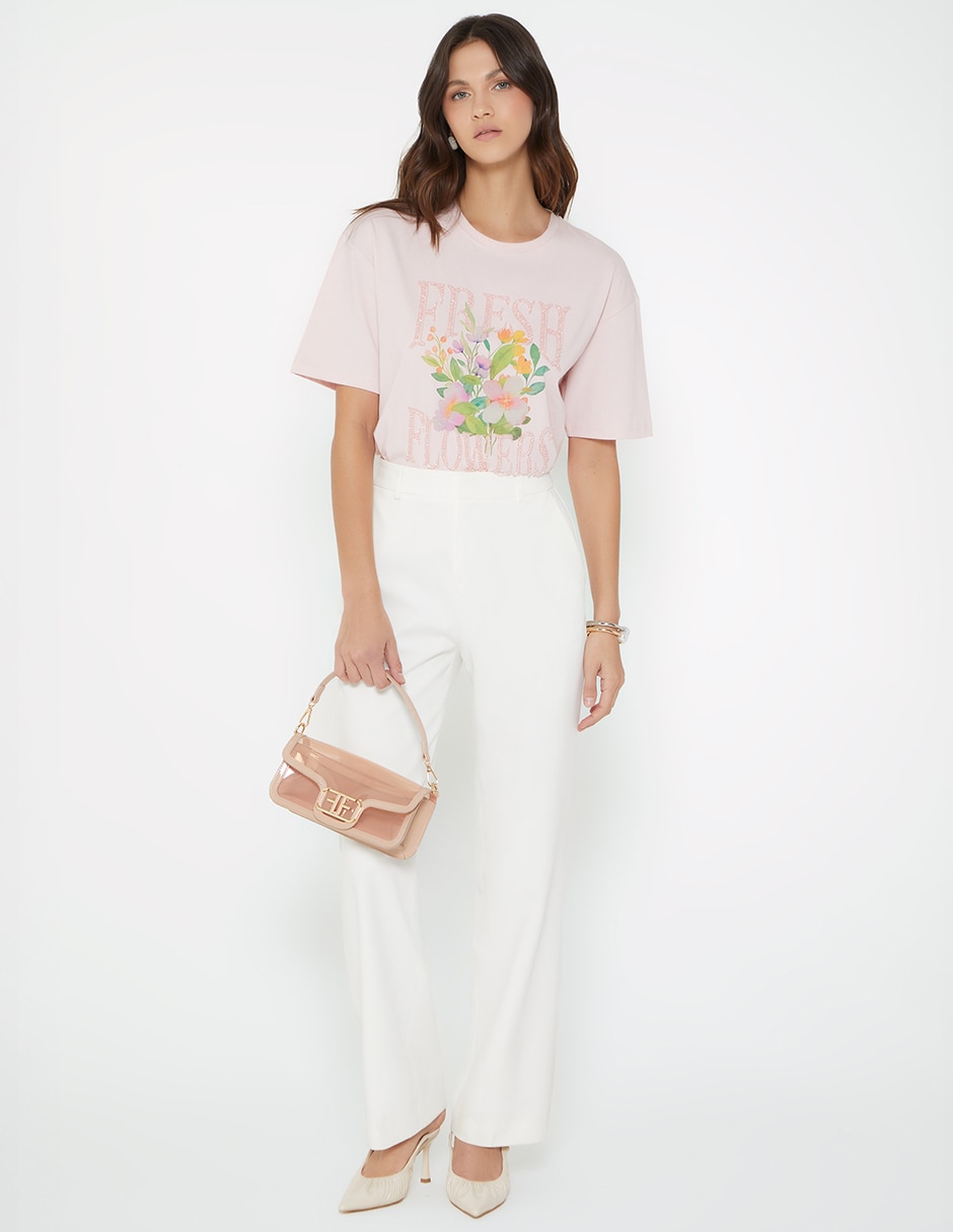 Playera manga corta Studio F cuello redondo para mujer