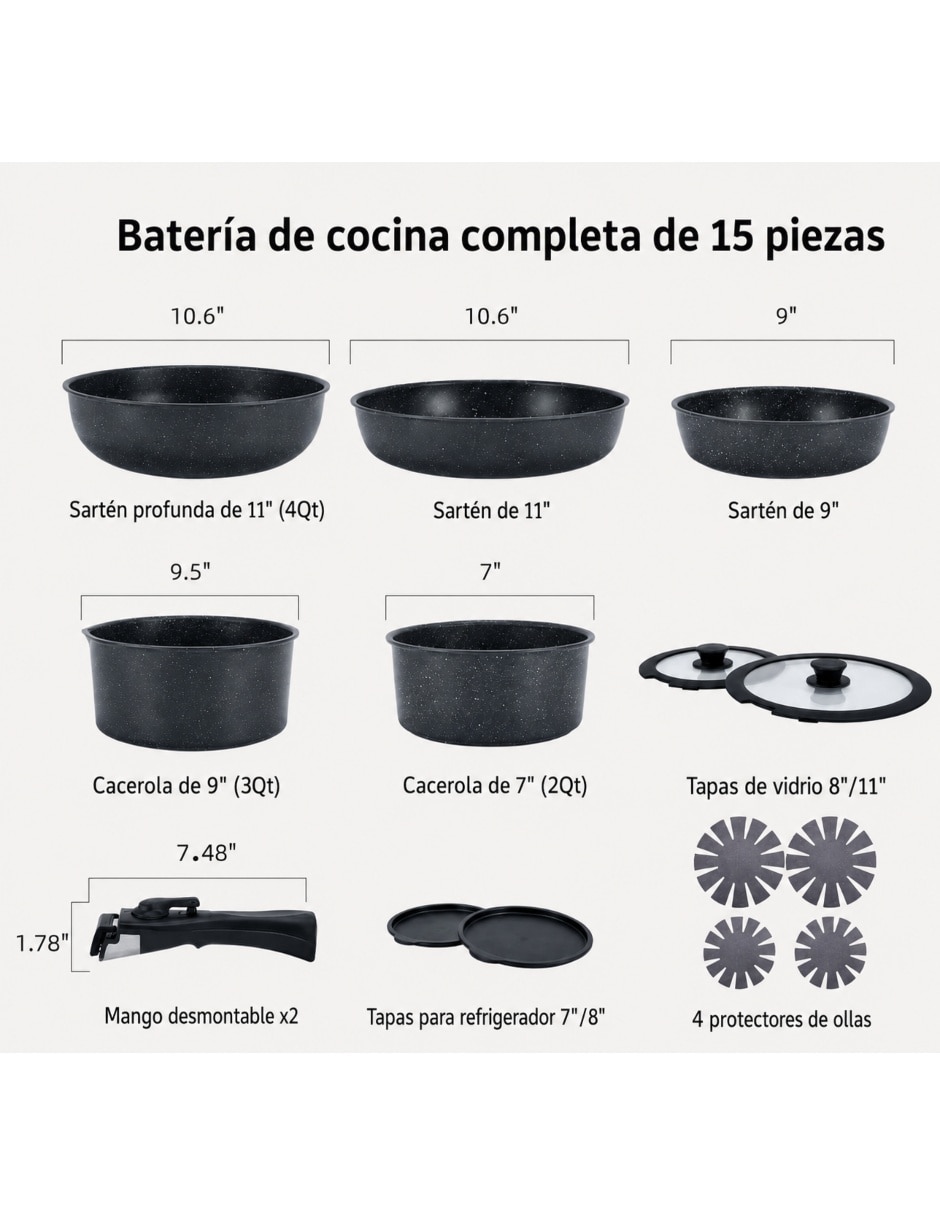 Batería de cocina U Shop antiadherente sin pfoa 15 piezas