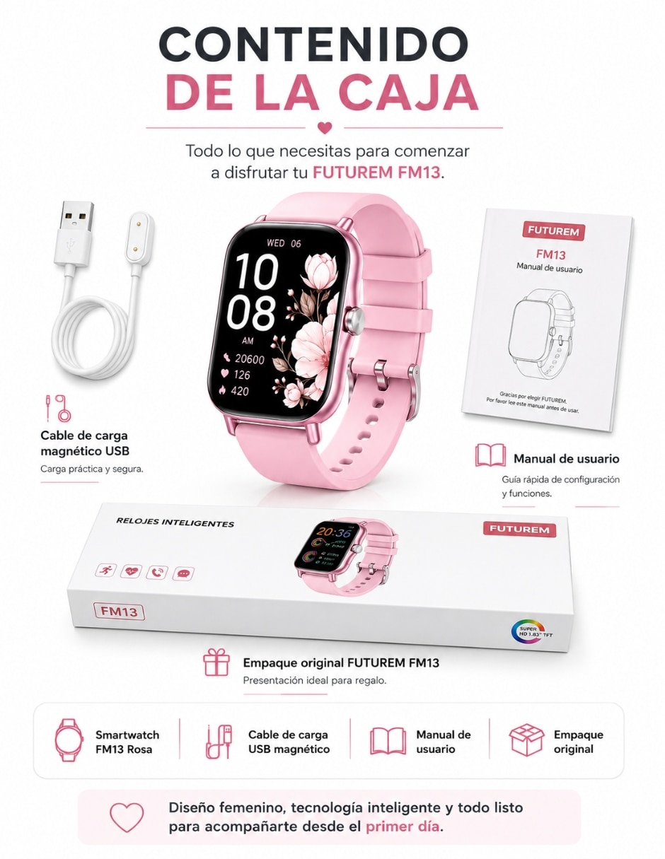 Set Audífonos In-Ear G-tide audífonos g-tide l42 rosa con smartwatch futurem fm13 rosa inalámbrica con cancelación de ruido