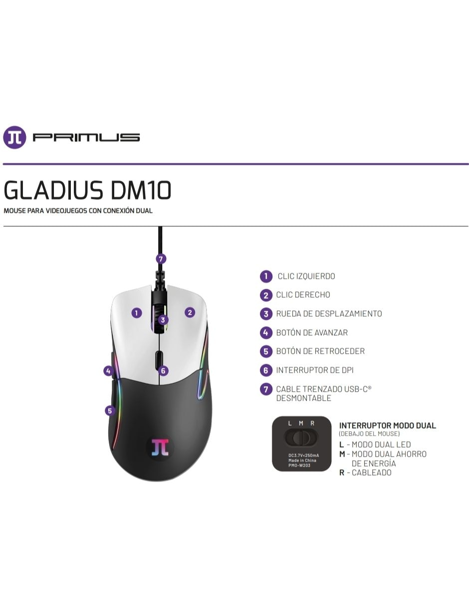 Mouse gamer Primus Gaming Gladius Dm10