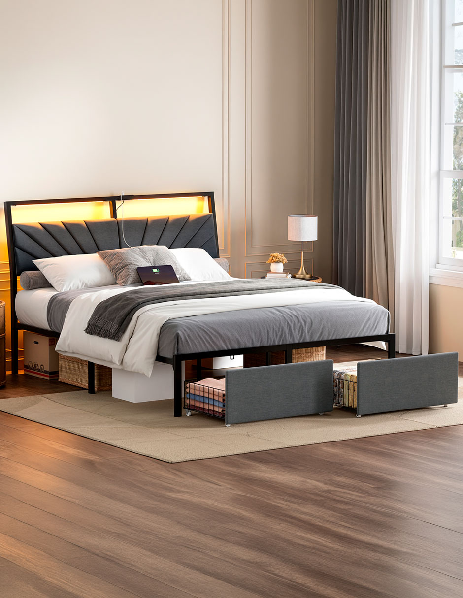Base para cama armable luces LED de acero