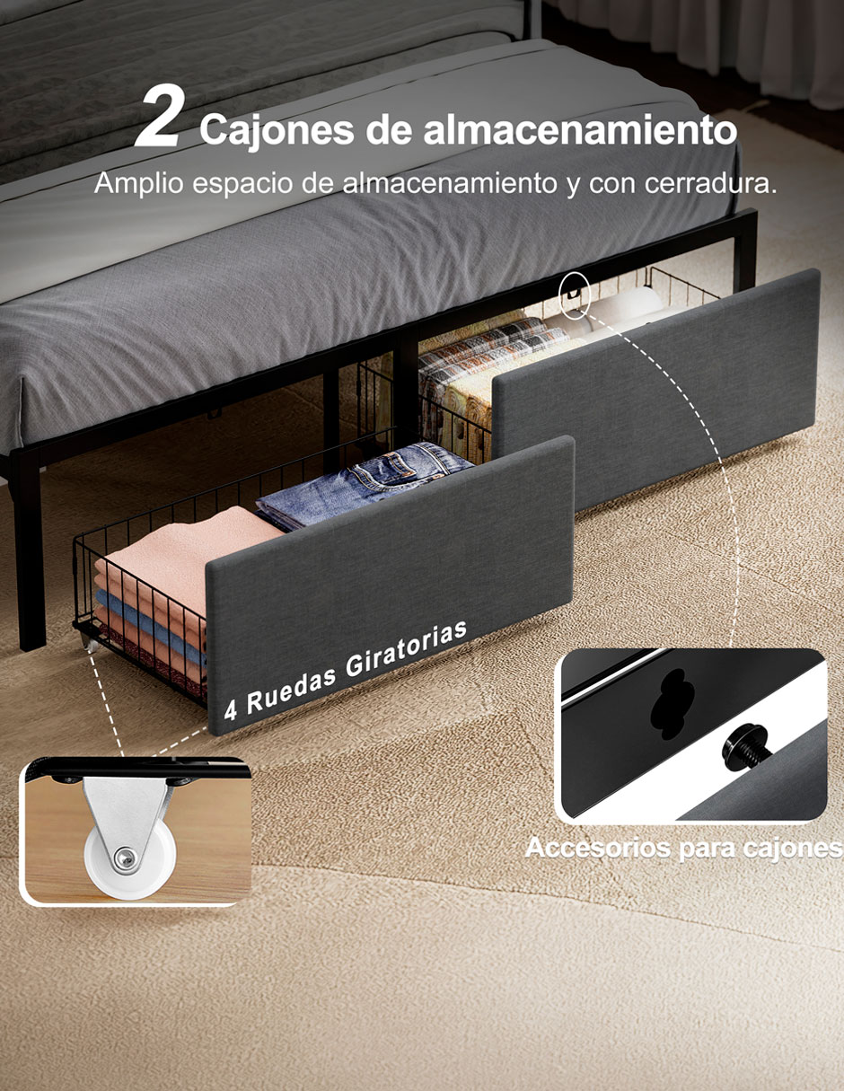 Base para cama armable luces LED de acero 11