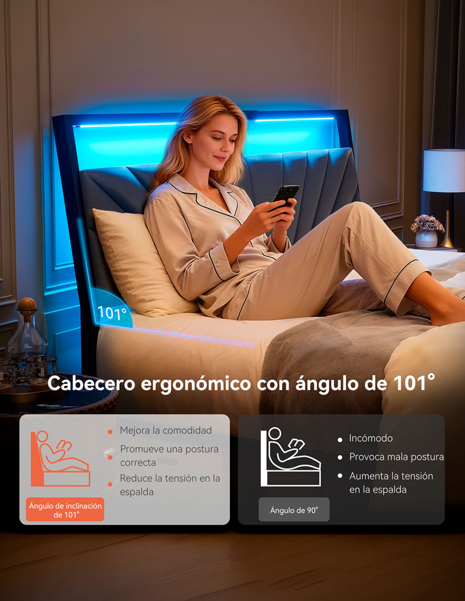 Base para cama armable luces LED de acero 12