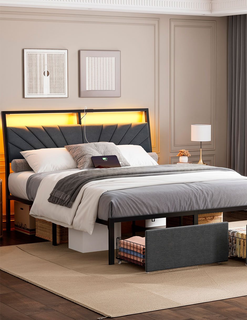 Base para cama armable luces LED de acero 6