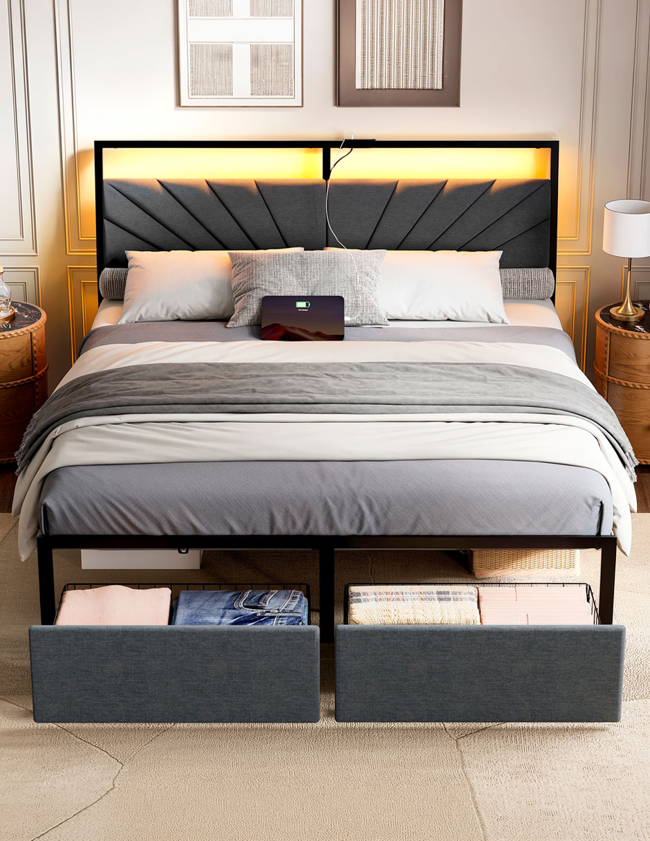 Base para cama armable luces LED de acero 7