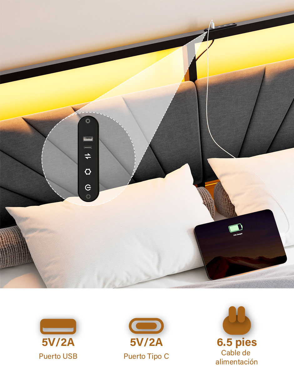 Base para cama armable luces LED de acero 8