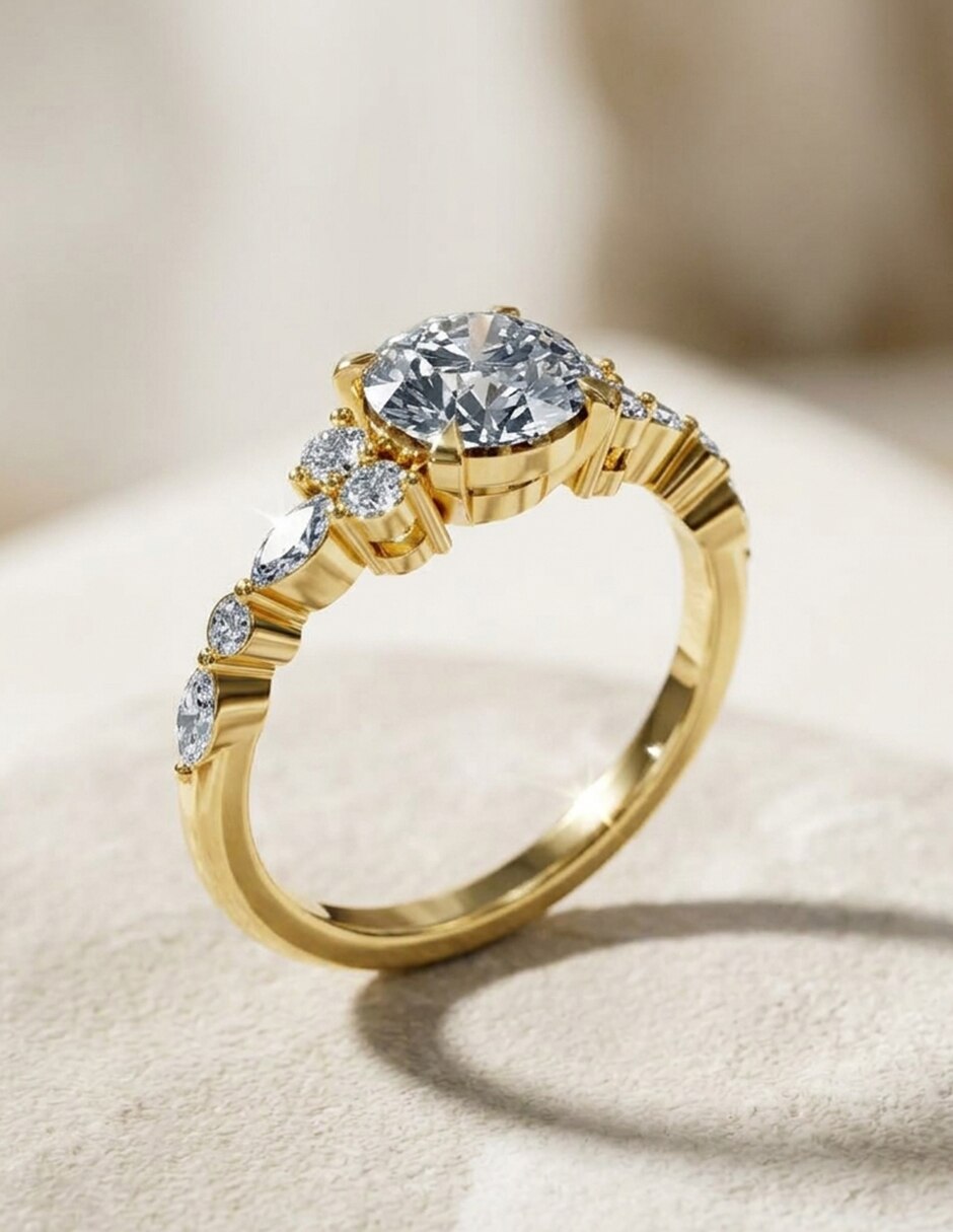 Anillo de compromiso de oro 14 k Amore Mio zirconia cúbica