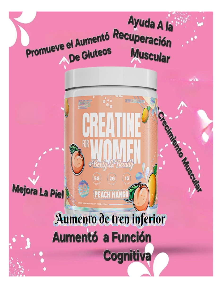 Creatine for Women Booty & Beauty Nutrex Research colágeno sabor mango de 310 g