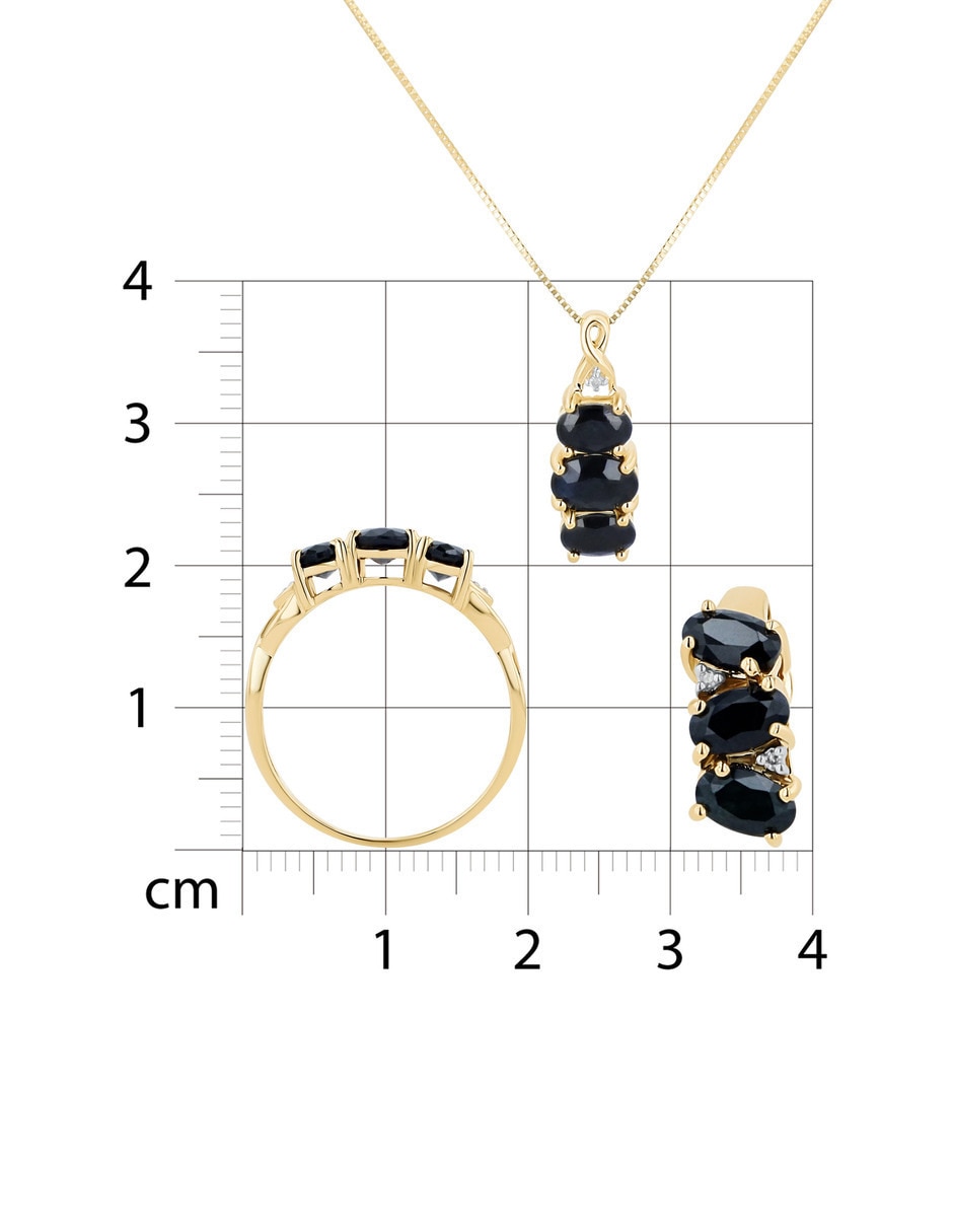 Aretes collar y anillo ovalados Joyerías Bizzarro de oro amarillo 14 k zafiro